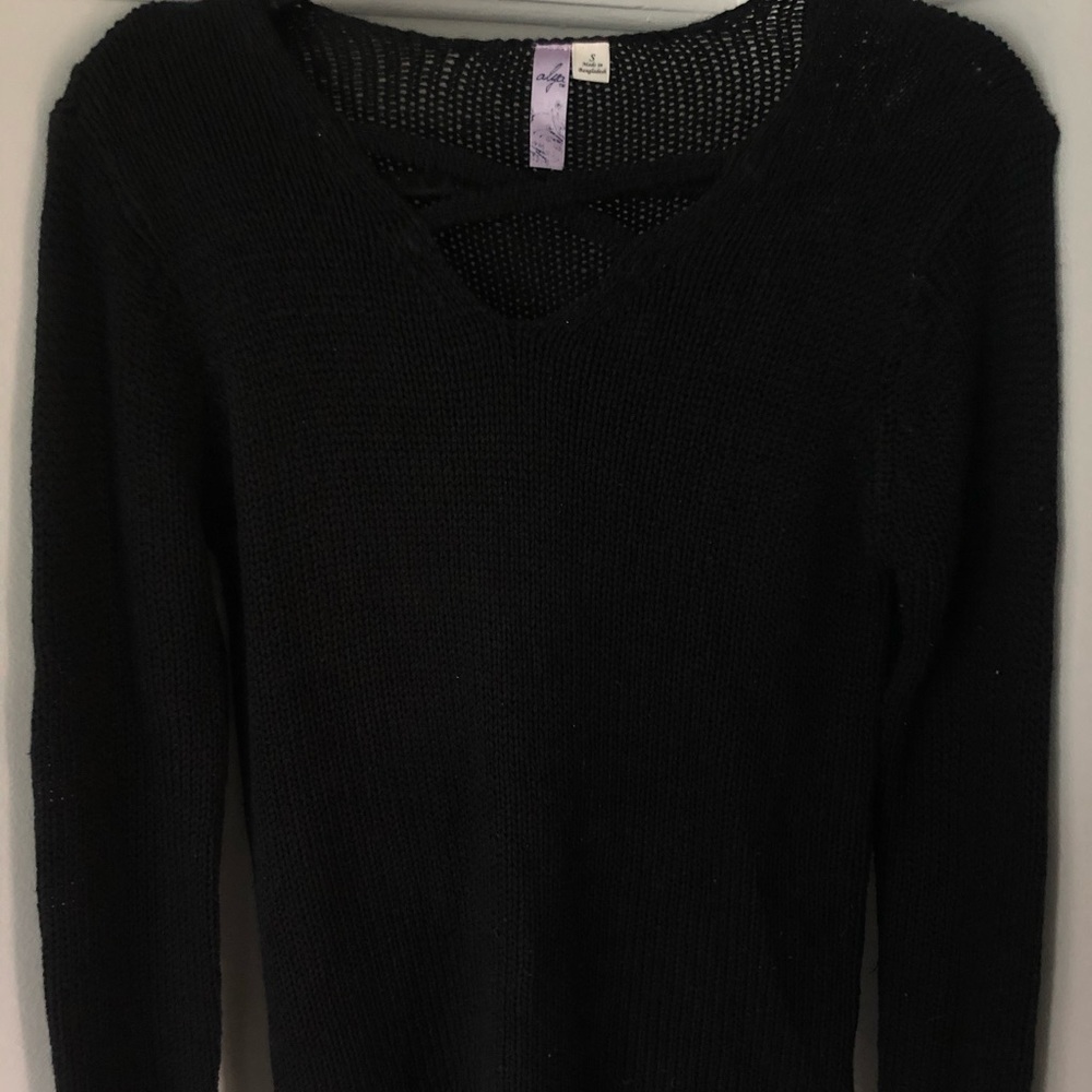 Black Knit-Woven Sweater